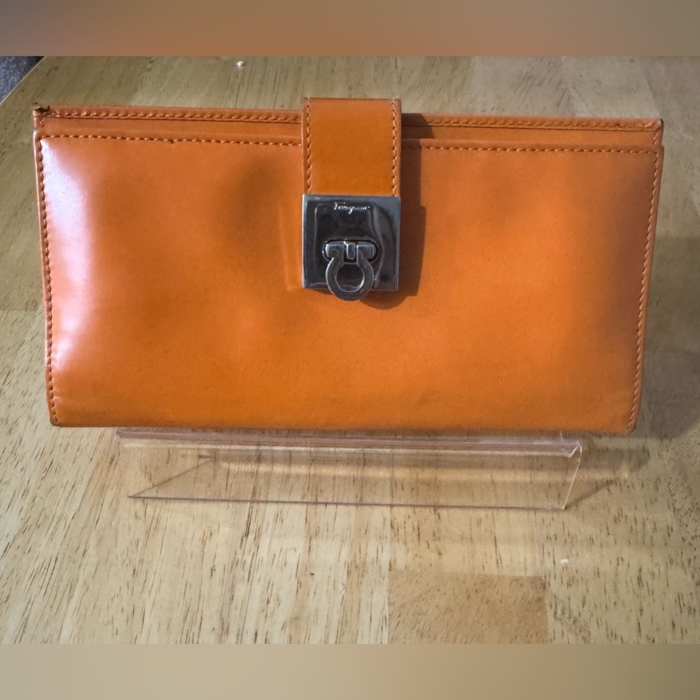 Salvatore Ferragamo Orange Leather Wallet